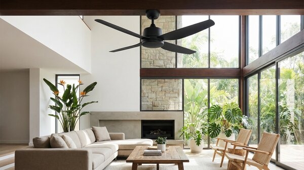 Silent DC ceiling fan operating in living space
