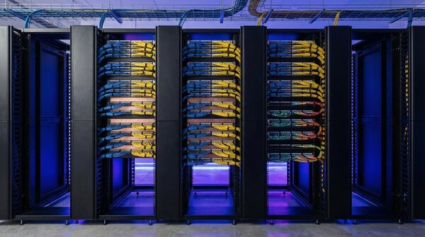 Premises copper and fibre optic cables laid in tray