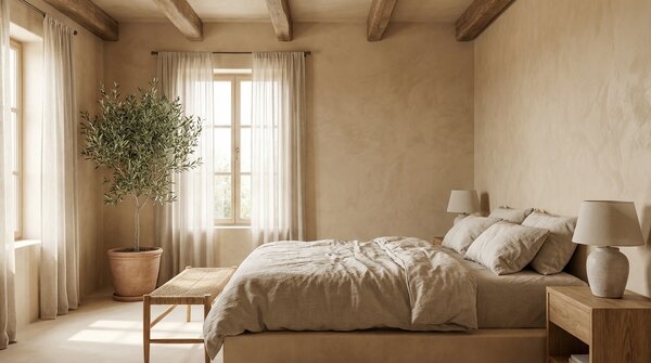 Textured clay plaster wall finish in interior space