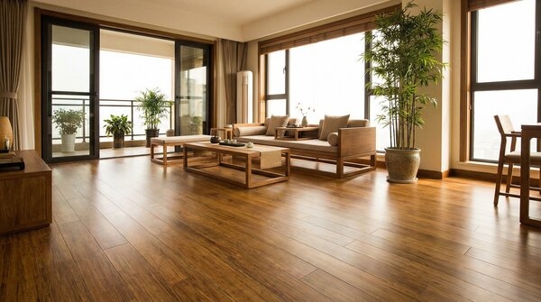 Bamboo and engineered wood flooring in living space