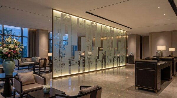 Decorative interior glass partitions with high recycled content