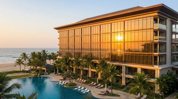 Solar control glass reducing glare and heat gain in office building