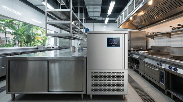 Commercial blast chiller and shock freezer units in kitchen